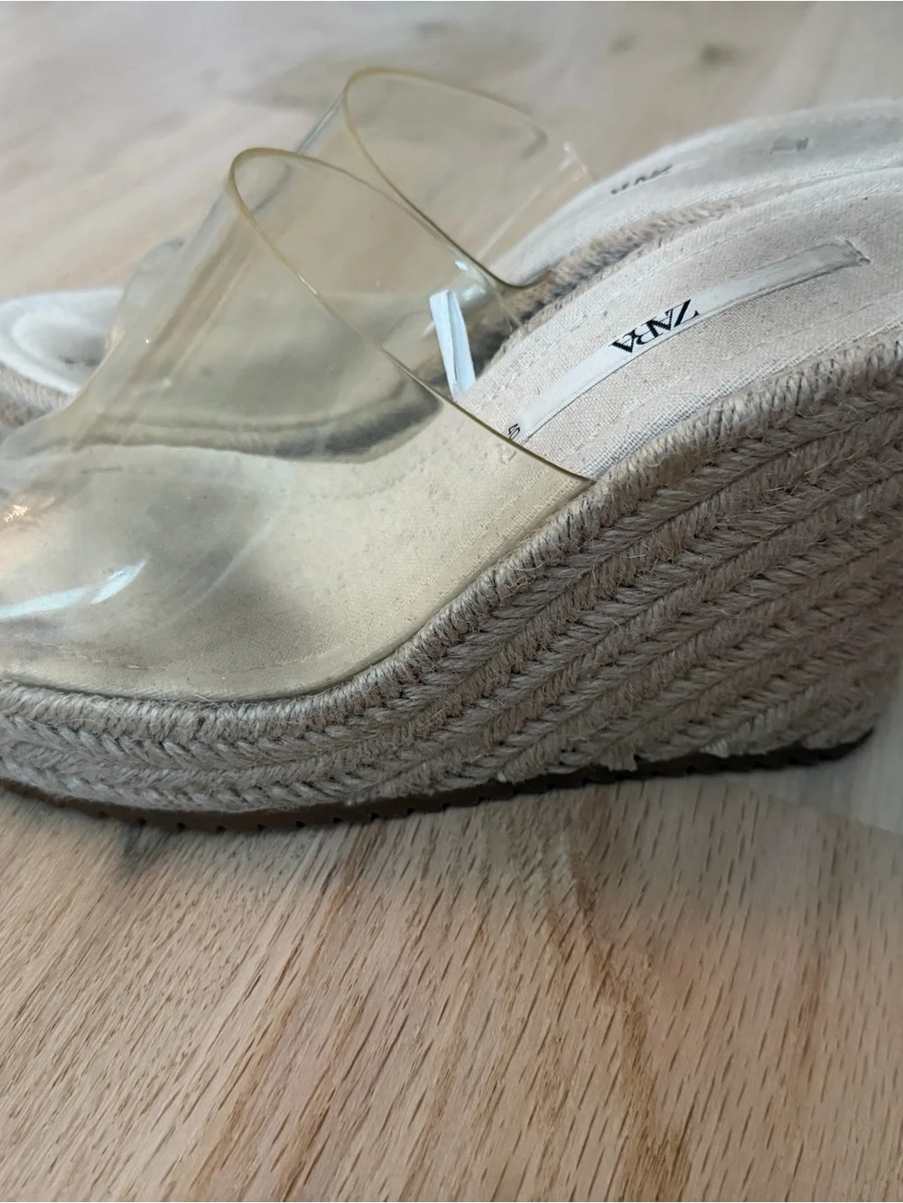 Zara Clear PVC Espadrille Wedge Sandals in Beige